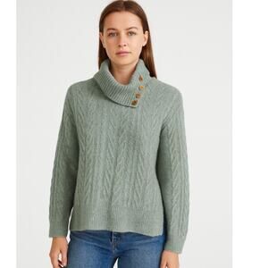 EP SZ L Mohair Wool Blend Cable Knit Sweater Soft Green Gold Buttons